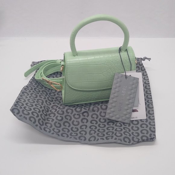 Grey Label Mini Couture Green Croc Embossed Mini Purse Cross Shoulder Bag NWT - Picture 2 of 13